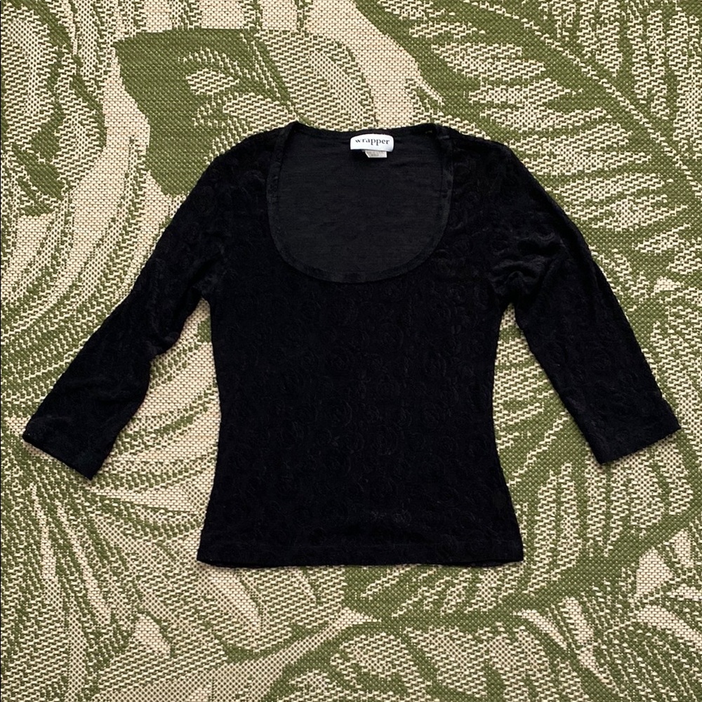 Vintage Retro Sexy Black Fitted 3/4 Sleeve Top Shirt